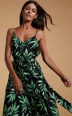 Sookie Slip Dress In Tropic Green On Black