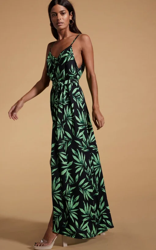 Sookie Slip Dress In Tropic Green On Black