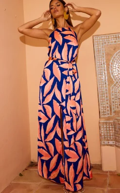 Sunset Dress In Abstract Leaf