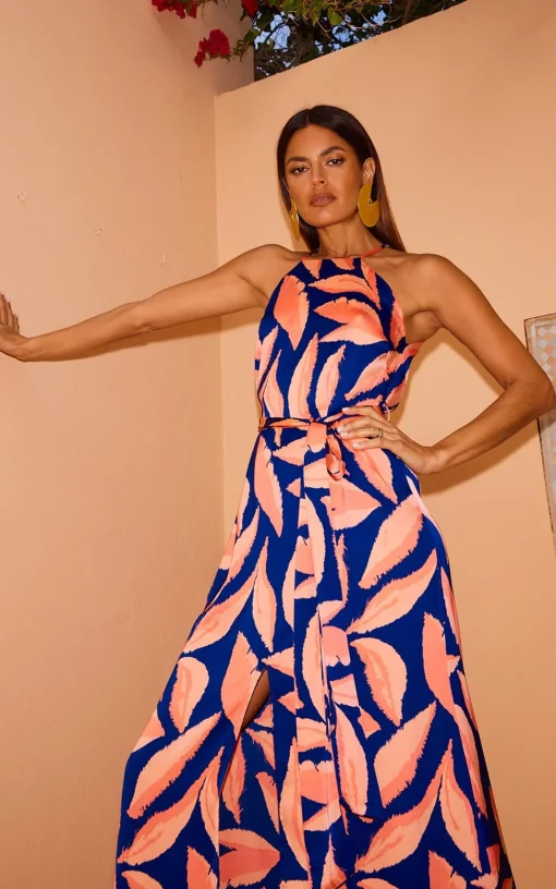 Sunset Dress In Abstract Leaf
