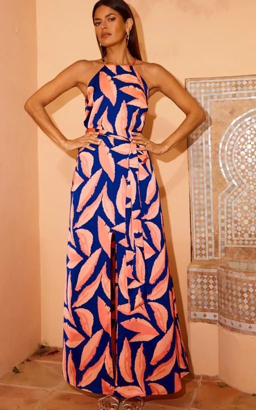 Sunset Dress In Abstract Leaf