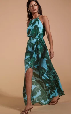 Sunset Dress In Vintage Blue Palm