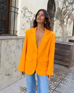 Tatiyana Linen Blazer In Orange