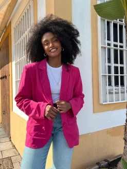 Tatiyana Linen Blazer In Raspberry