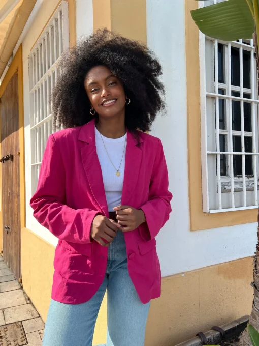 Tatiyana Linen Blazer In Raspberry