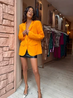Tatiyana Linen Blazer In Orange