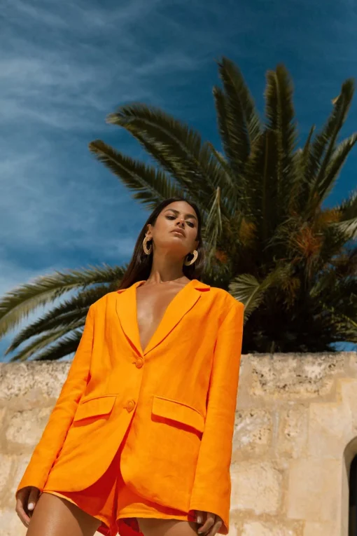 Tatiyana Linen Blazer In Orange