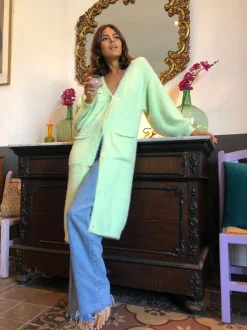 Taylor Longline Cardigan In Pastel Green