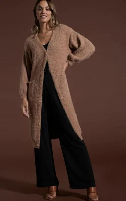 Taylor Longline Cardigan In Mocha