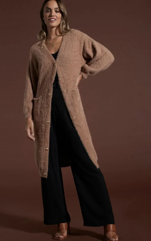 Taylor Longline Cardigan In Mocha