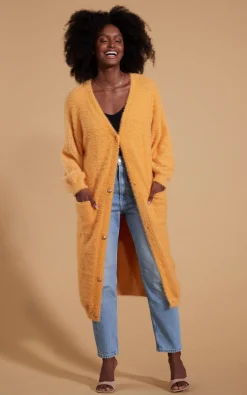 Taylor Longline Cardigan In Apricot