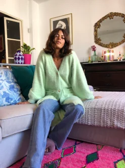 Taylor Longline Cardigan In Pastel Green