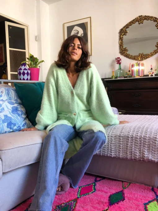 Taylor Longline Cardigan In Pastel Green