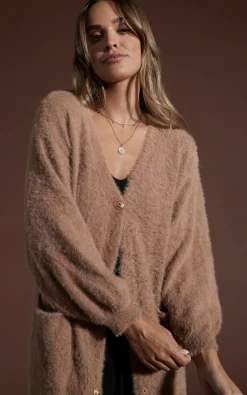Taylor Longline Cardigan In Mocha