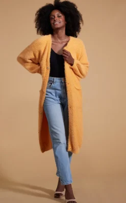 Taylor Longline Cardigan In Apricot