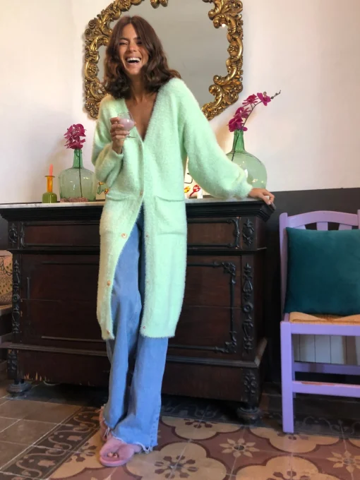 Taylor Longline Cardigan In Pastel Green