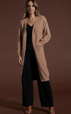 Taylor Longline Cardigan In Mocha