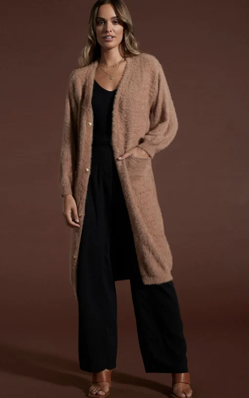 Taylor Longline Cardigan In Mocha