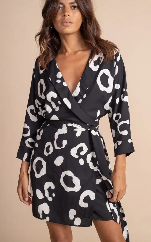 Valley Mini Dress In Oversized Mono Leopard