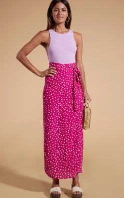 Whitney Maxi Wrap Skirt In Odd Dot Pink On Magenta