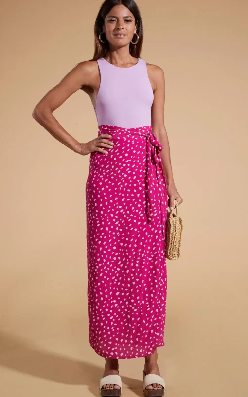 Whitney Maxi Wrap Skirt In Odd Dot Pink On Magenta