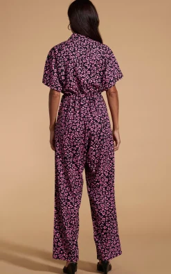 Zeta Jumpsuit In Pink On Black Leopard
