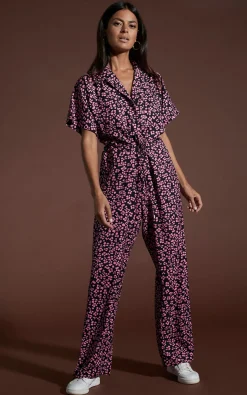 Zeta Jumpsuit In Pink On Black Leopard