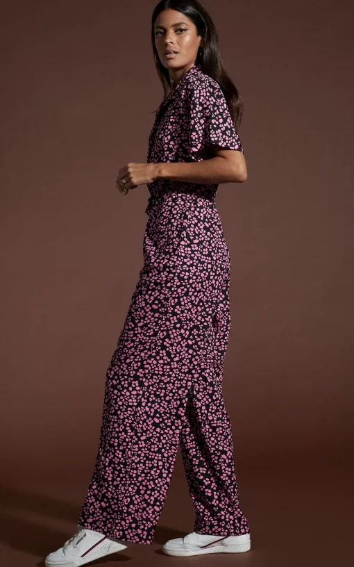 Zeta Jumpsuit In Pink On Black Leopard