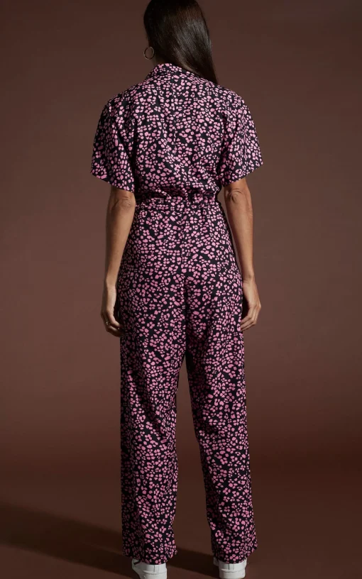 Zeta Jumpsuit In Pink On Black Leopard
