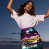 Zinnea Sequin Mini Skirt In Rainbow