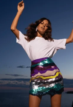 Zinnea Sequin Mini Skirt In Rainbow