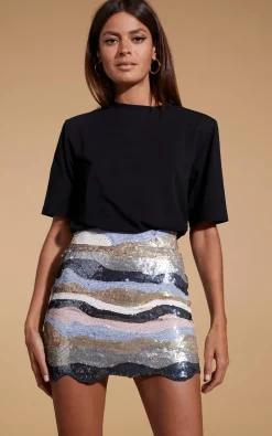 Zinnea Sequin Mini Skirt In Pastel Rainbow