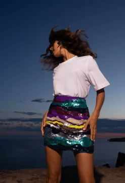 Zinnea Sequin Mini Skirt In Rainbow