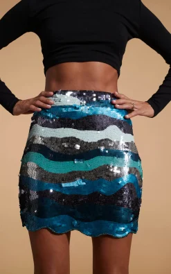 Zinnea Sequin Mini Skirt In Ocean