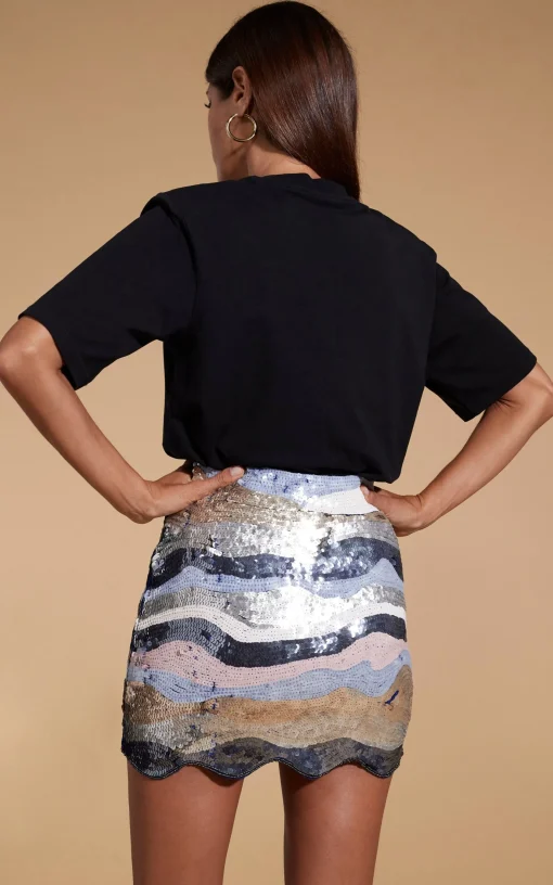 Zinnea Sequin Mini Skirt In Pastel Rainbow