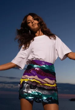 Zinnea Sequin Mini Skirt In Rainbow