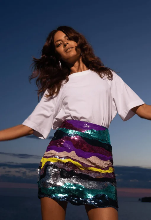 Zinnea Sequin Mini Skirt In Rainbow